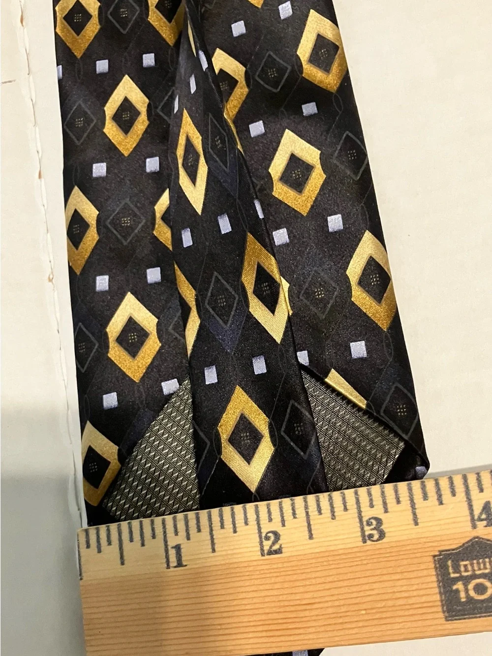 Alexander Julian Black Tie with Gold Diamond Pattern and Small Silver Squares